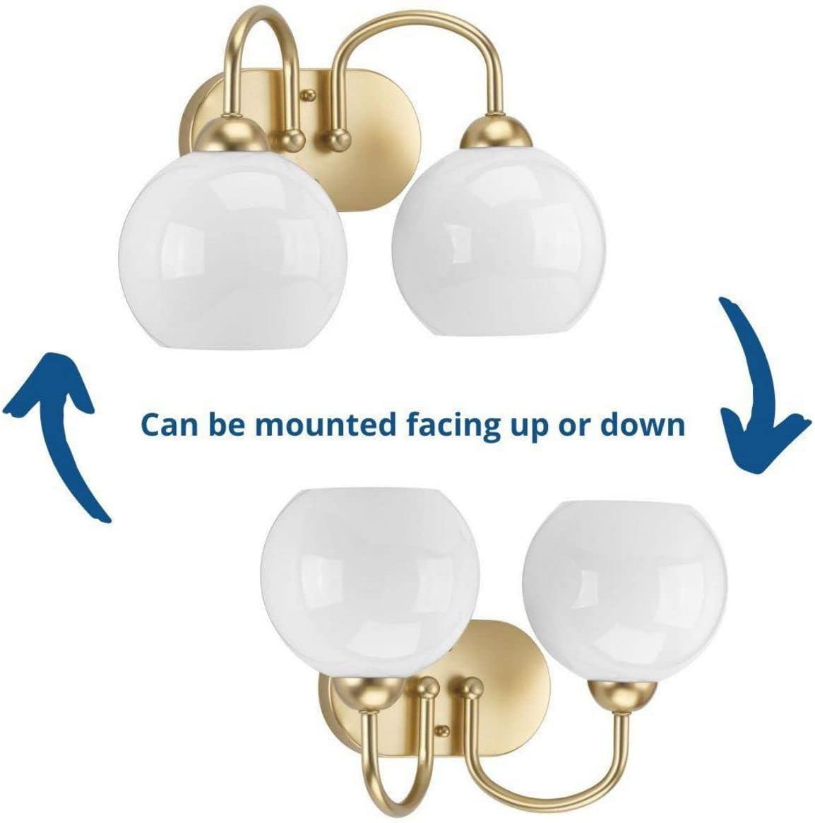 Progress Lighting Carisa Collection 2-Light Bath Wall Light, Vintage Gold, White Glass Globes