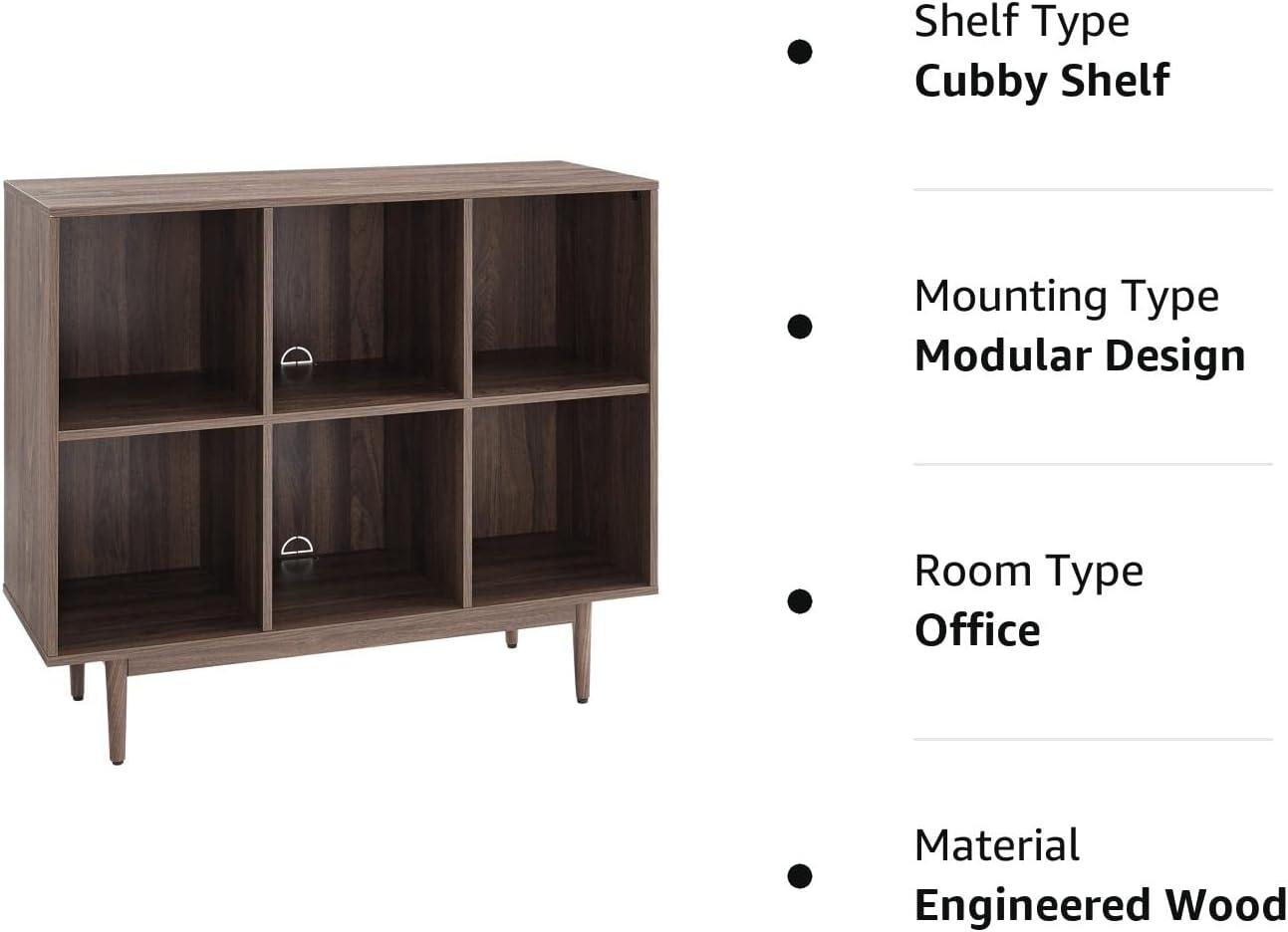 Adjustable Walnut 48" 6-Cube Bookcase with Tapered Legs