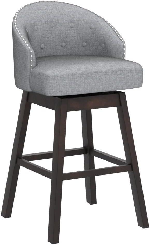 Gray Tufted Swivel Bar Stools with Rubber Wood Legs