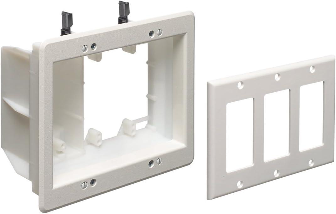 White Recessed 3-Gang Wall Plate Outlet Kit