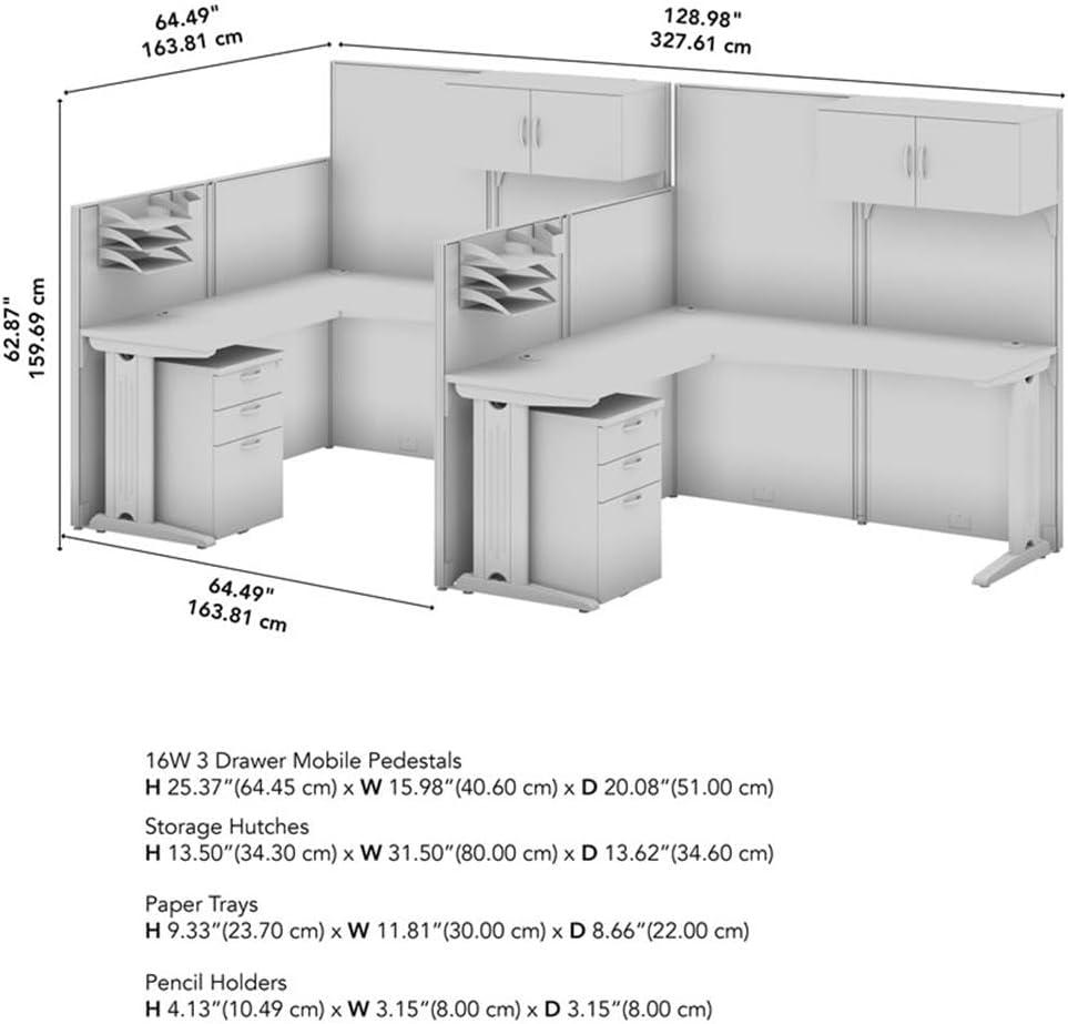 Bush Business Furniture Office in an Hour 2 Person L Shaped Cubicle Desks with Storage, Drawers, and Organizers