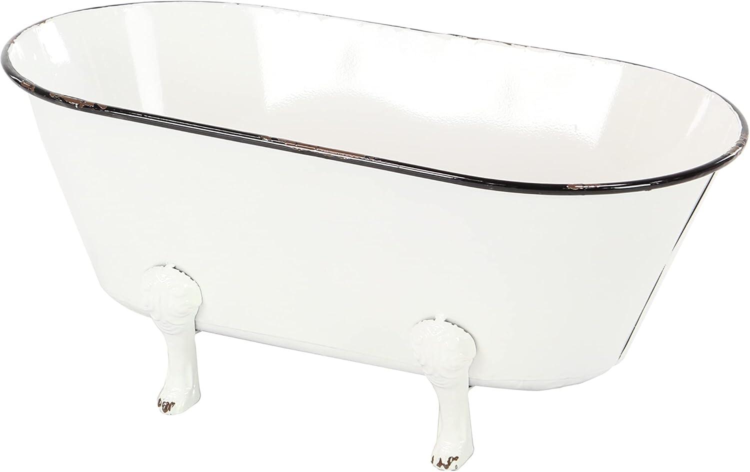 DecMode 20" x 9" Indoor Outdoor Bathtub White Metal Planter