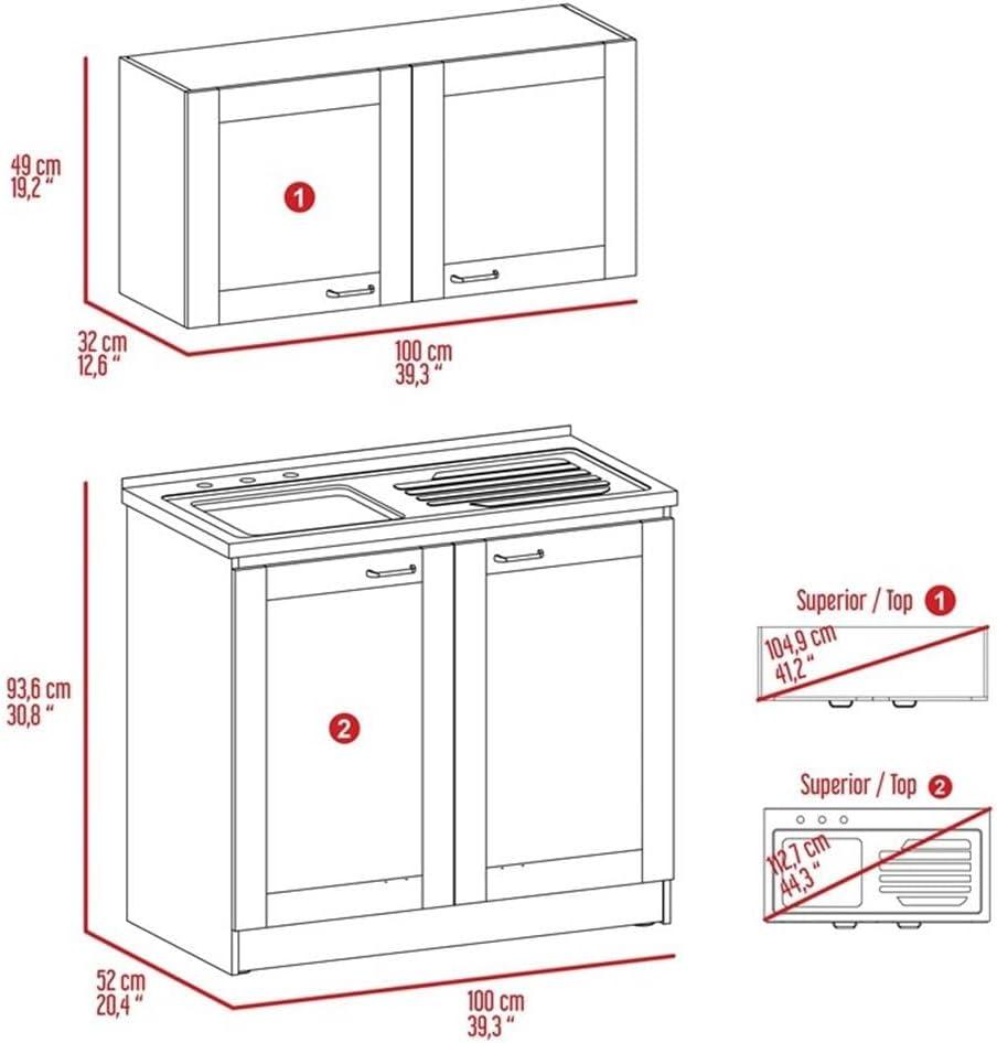 White and Light Gray Manufactured Wood Kitchen Cabinet Set