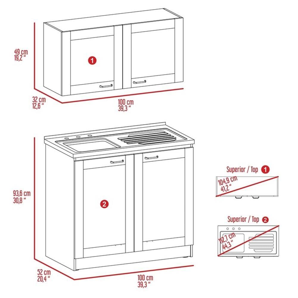 White and Light Gray Manufactured Wood Kitchen Cabinet Set