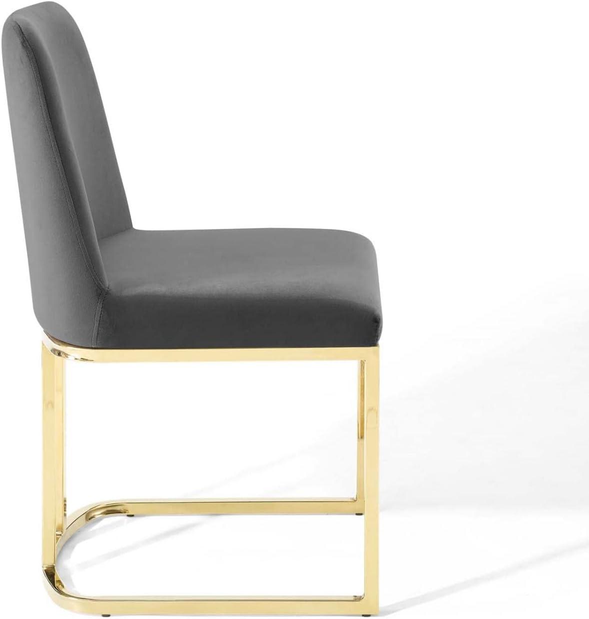 Glam Deco Gold Gray Velvet Upholstered Dining Side Chair