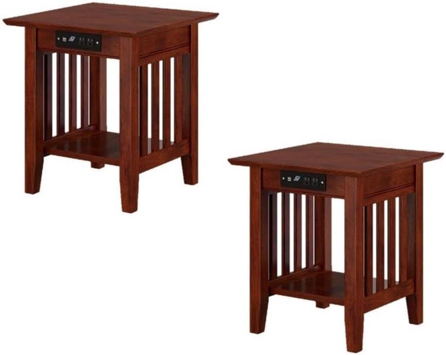 AFI Mission Solid Hardwood End Table with USB Charger Set of 2 Walnut