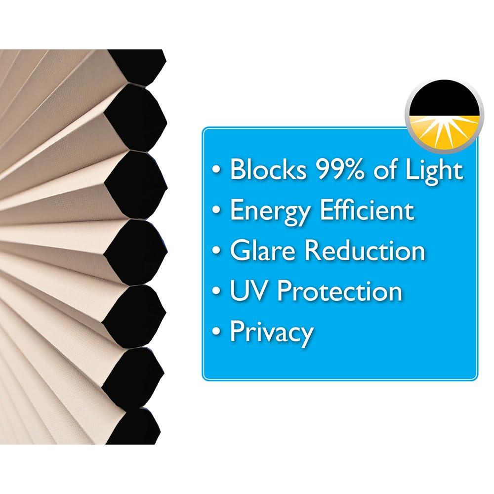 Redi Shade No Tools Easy Lift Trim-at-Home Cordless Cellular Blackout Fabric Shade Natural, 60 in x 64 in, (Fits windows 43 in - 60 in)