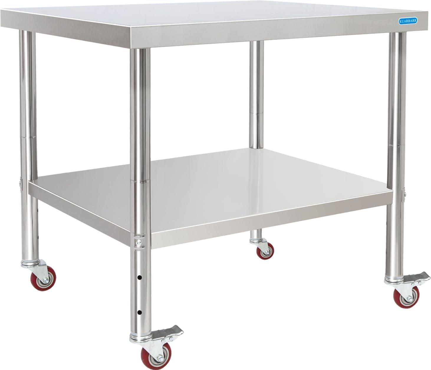 36-Inch Stainless Steel Kitchen Prep Table with Undershelf and Casters