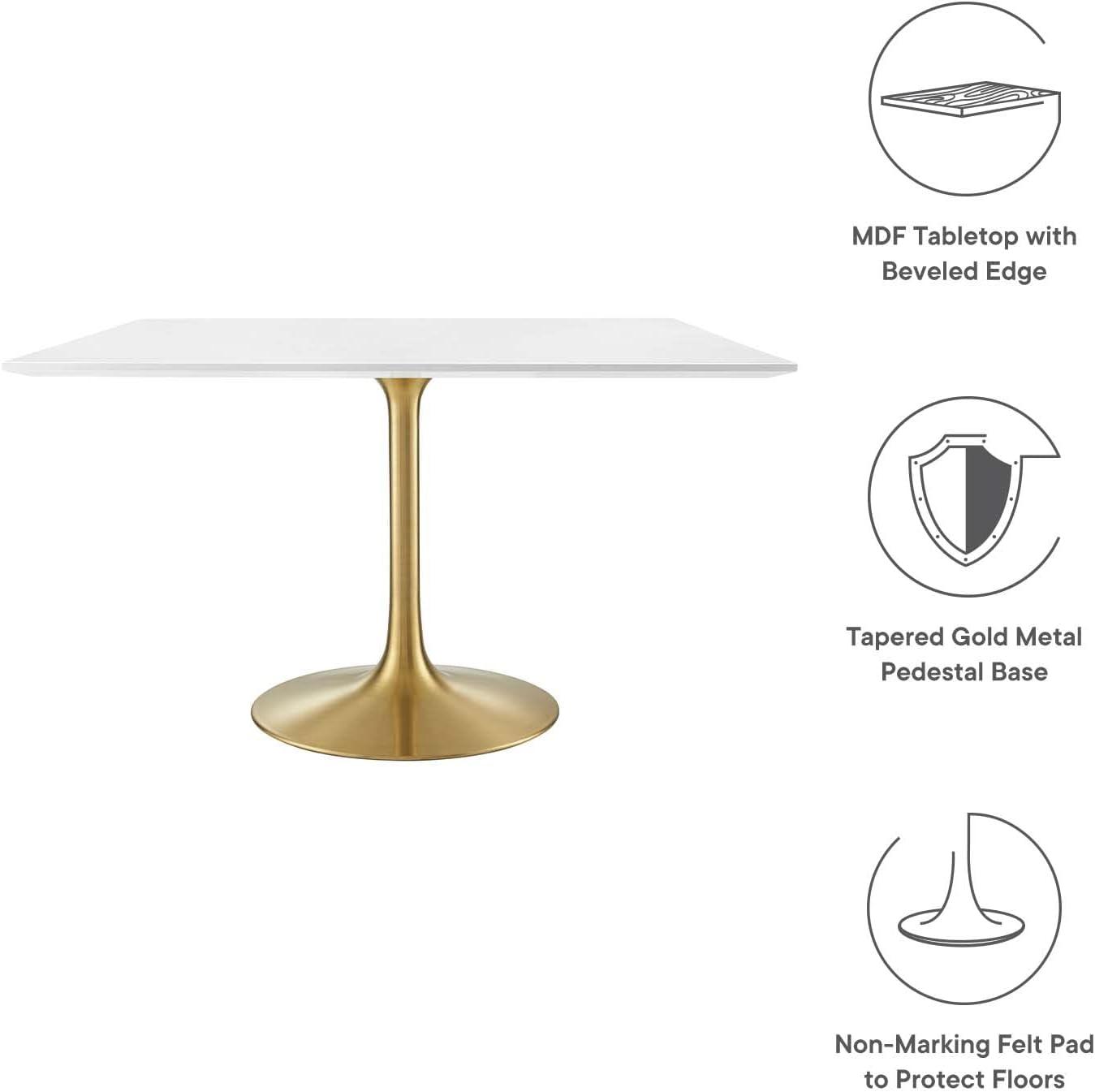 Modway Lippa 48" Square Wood Top Dining Table in Gold White