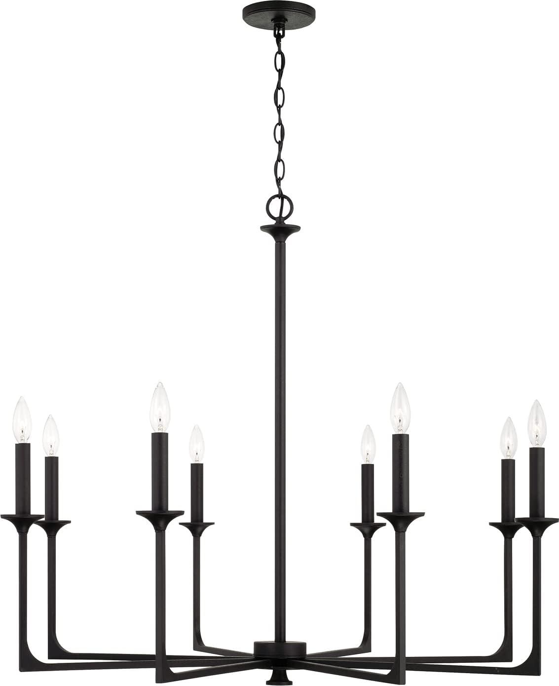 Clint Transitional Bold 8-Light Black Iron Candle Chandelier