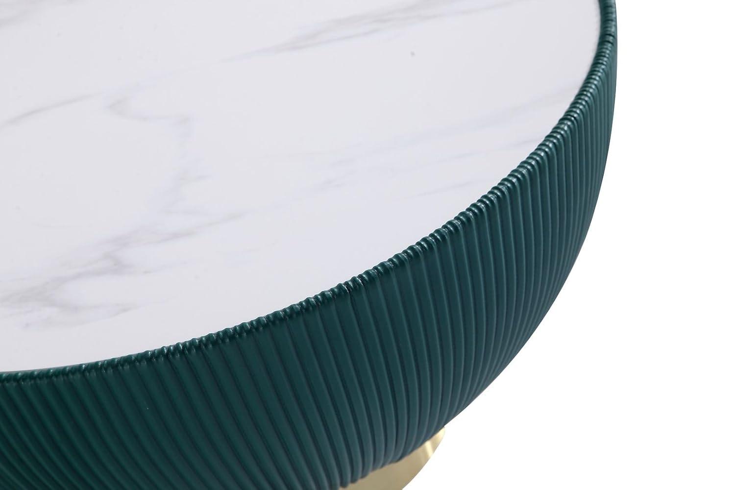 Manhattan Comfort 2pc Anderson Leatherette Upholstered Coffee Table and End Table with Metal Top Set Green: Gold Finish, No Assembly Required