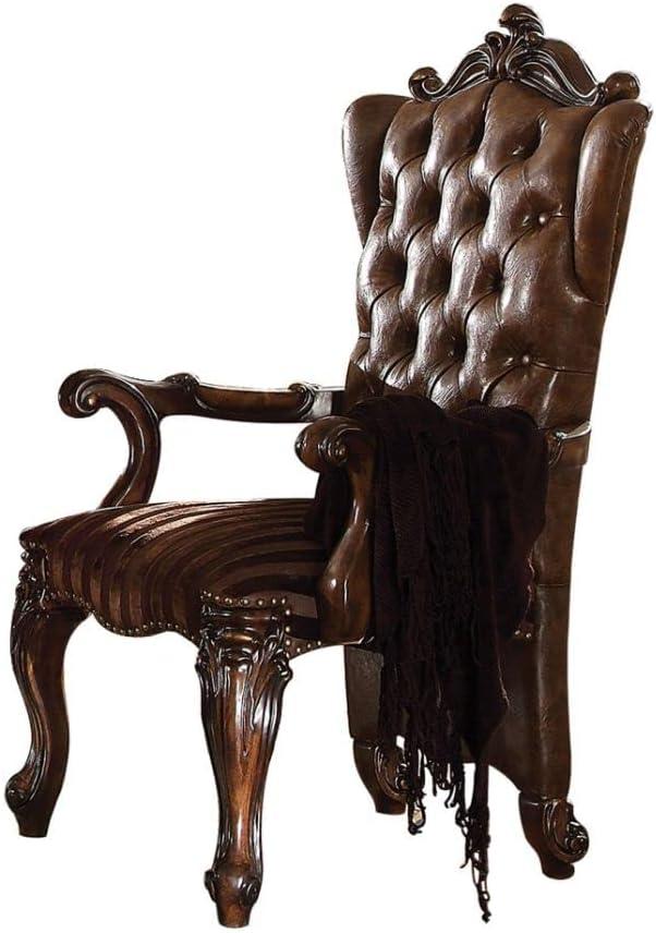 Acme Versailles Arm Chair (Set-2), Two Tone Light Brown PU/Fabric & Cherry Oak Finish