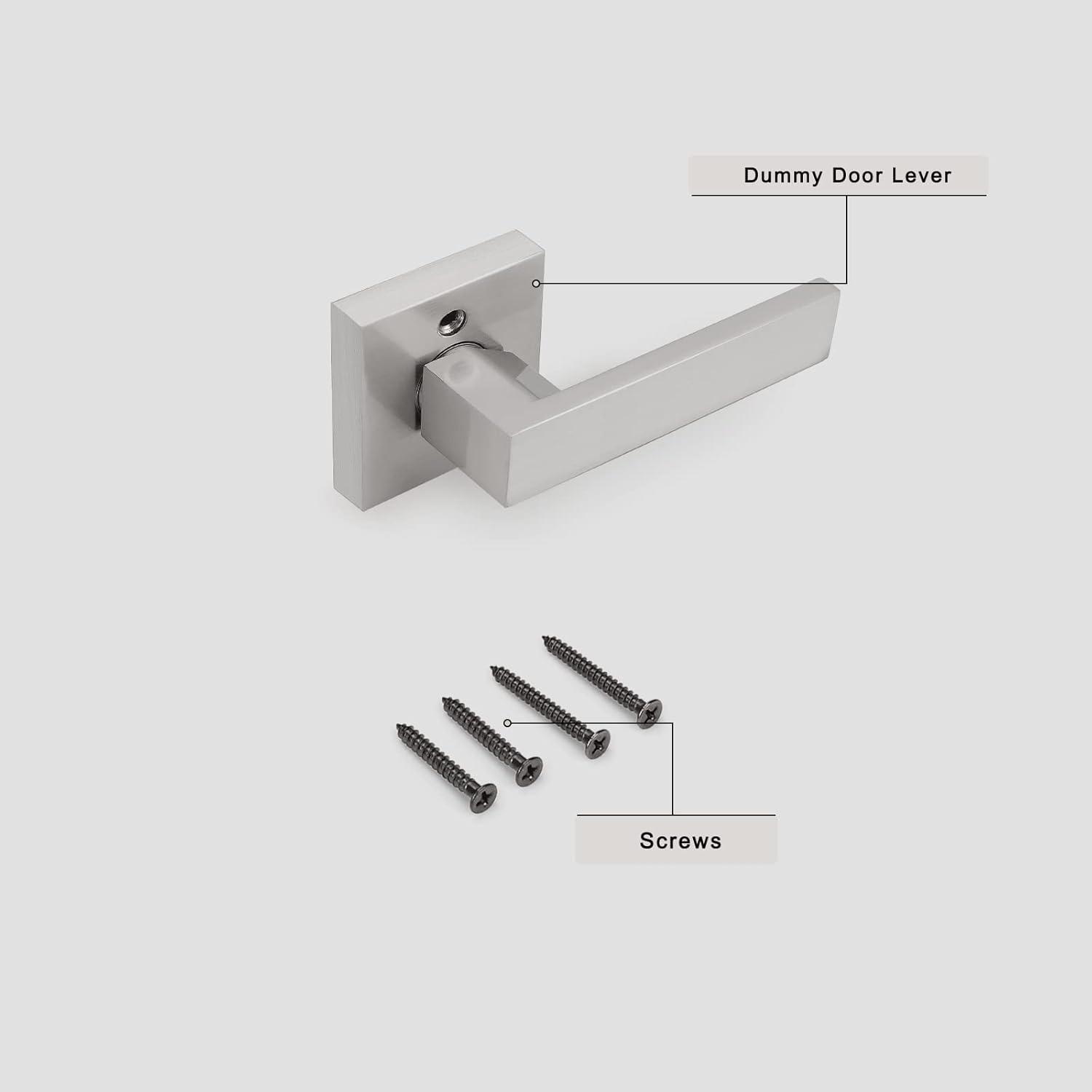 SARTODOORS Pack of 2 Modern Square Satin Nickel Dummy Handle/Non-Turning Single Side Lever for Closet French Doors Heavy Duty