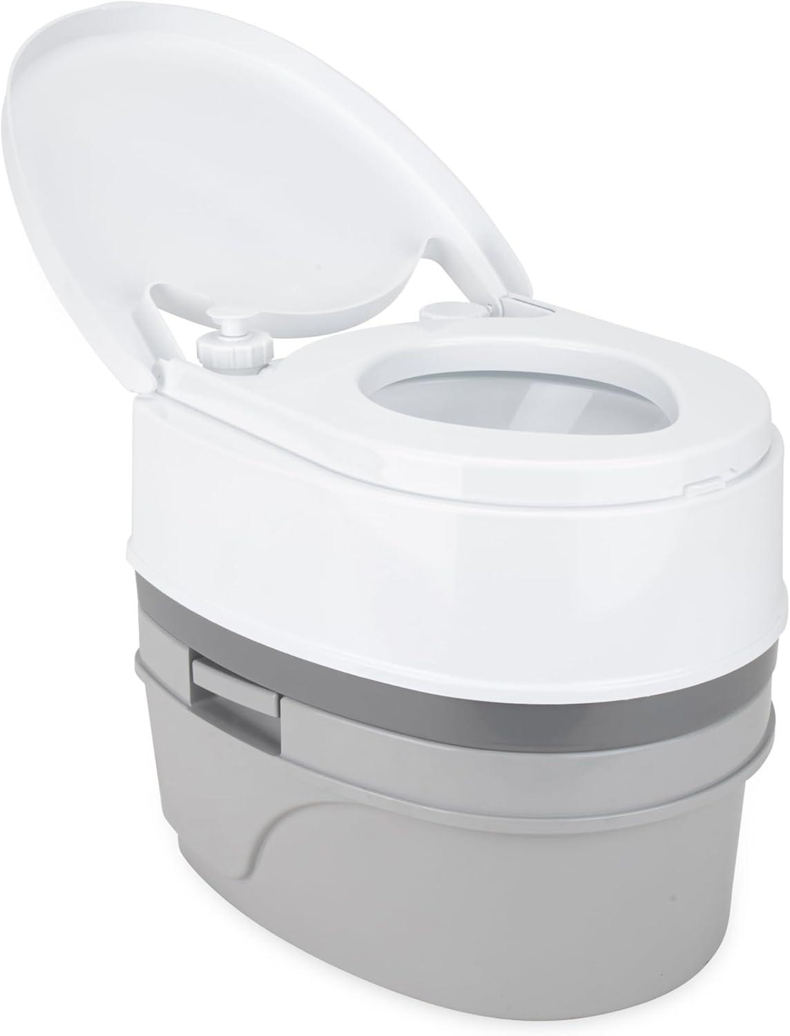 Camco Camping/RVing Premium Travel Toilet | Features a 5.3-Gallon Detachable Holding Tank, Pump Flush Design & Spring-Loaded Latch (41544)