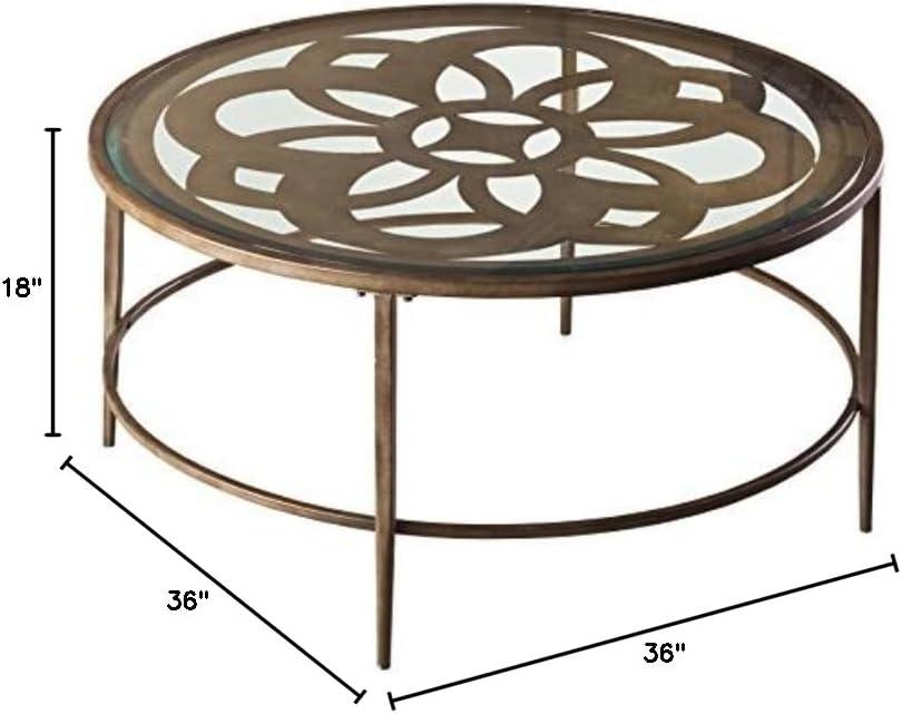 Hillsdale Furniture Marsala Glass-Top Metal Coffee Table, Gray with Brown Rub