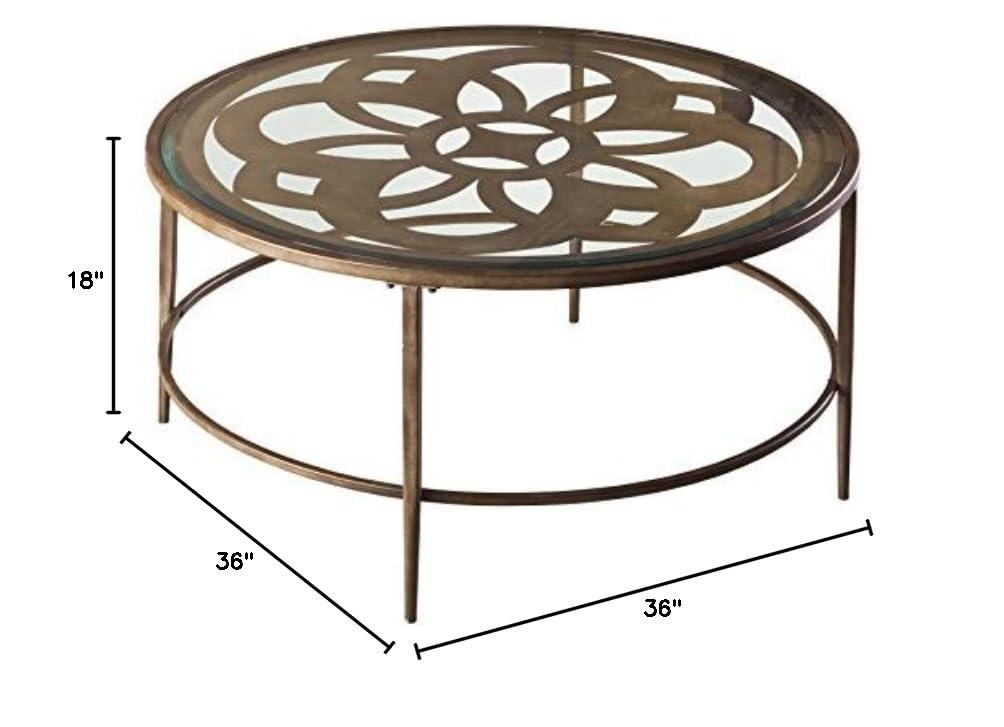 Hillsdale Furniture Marsala Glass-Top Metal Coffee Table, Gray with Brown Rub