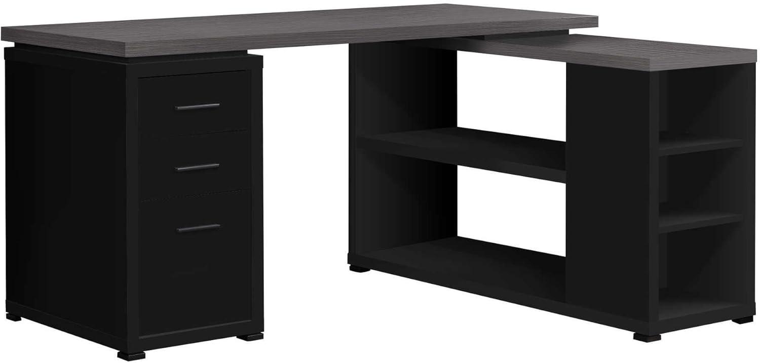 Black L-Shaped Corner Computer Desk with Drawer and Filing Cabinet