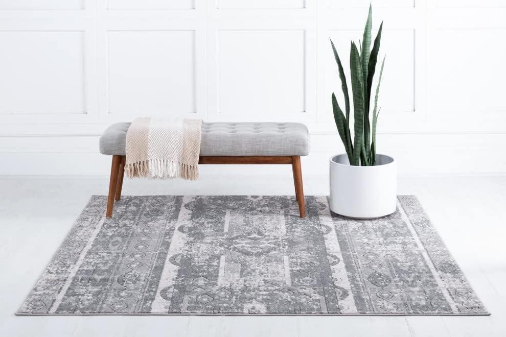 Unique Loom Portland Collection Area Rug - Depoe (4' 1" Square Gray/Ivory)