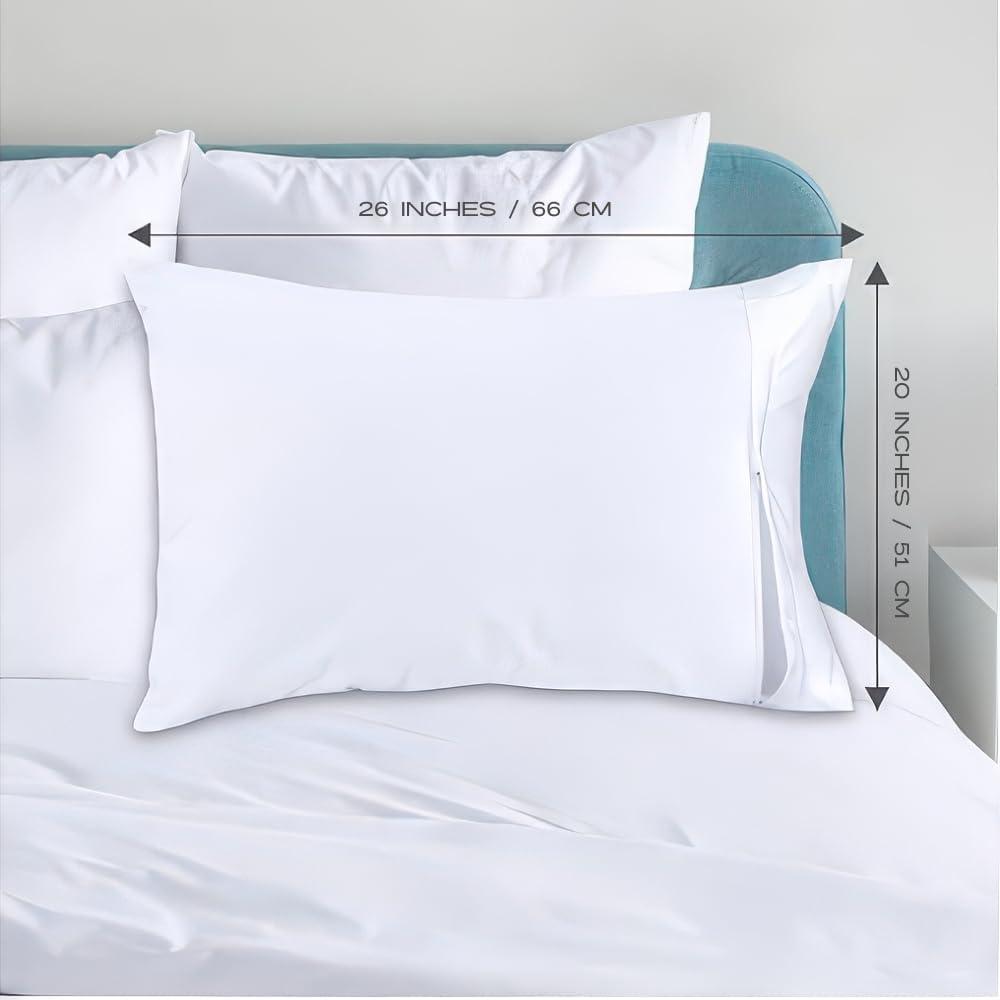 White Classic Luxury Hotel Collection Zippered Style Pillow Cover, 200 Thread Count, Soft Quiet Zippered Pillow Protectors, Standard Size, Set of 2