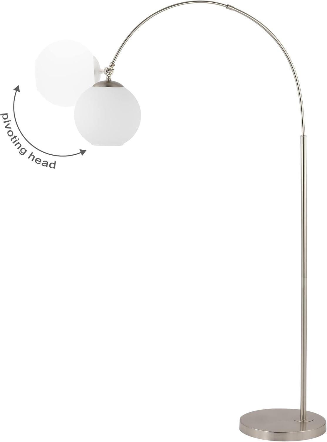 Nora Minimalistic Transitional Nickel Arc Floor Lamp with Frosted Shade