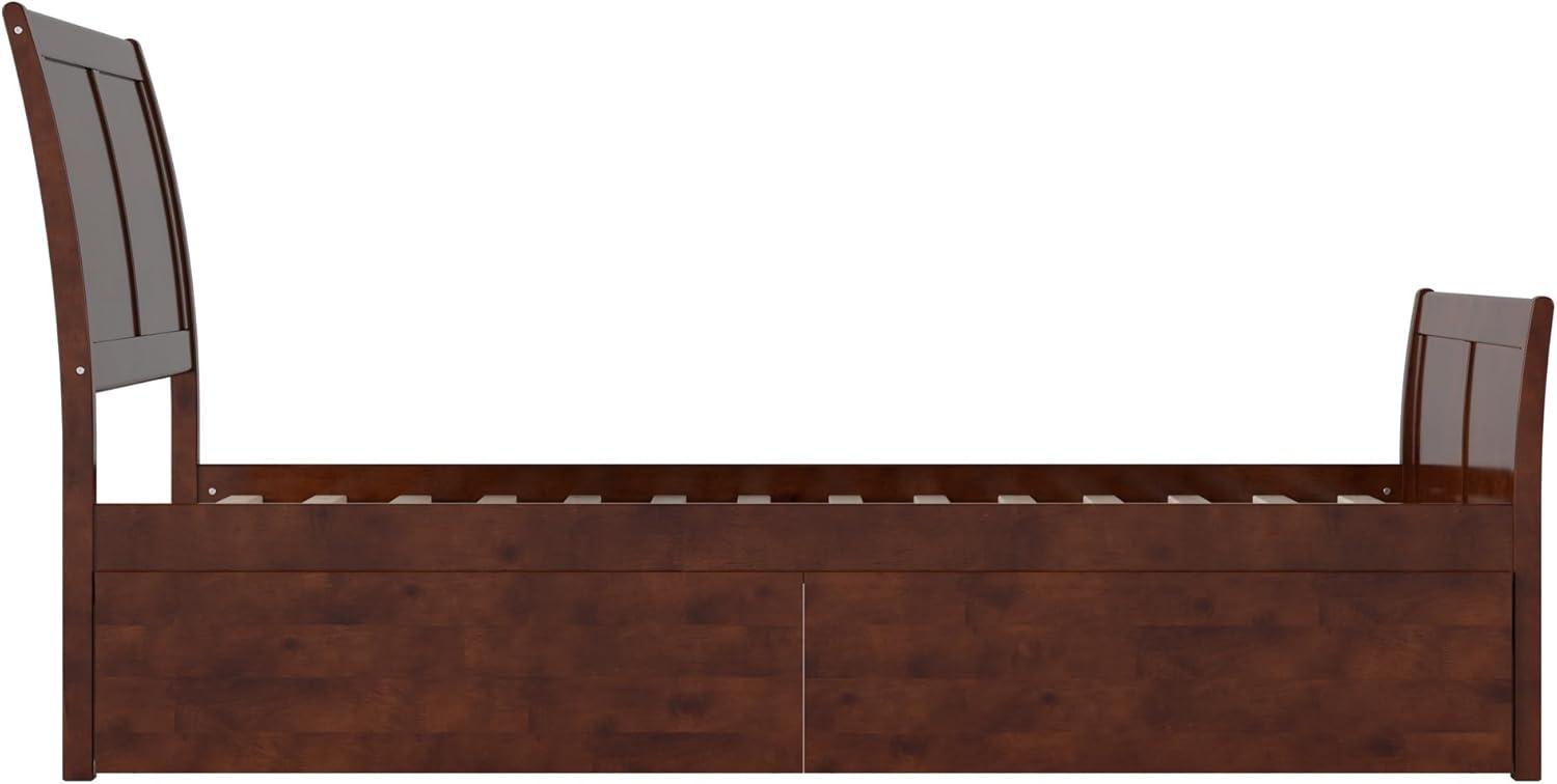 Walnut Twin XL Platform Bed with Sleigh Headboard and Storage Drawers