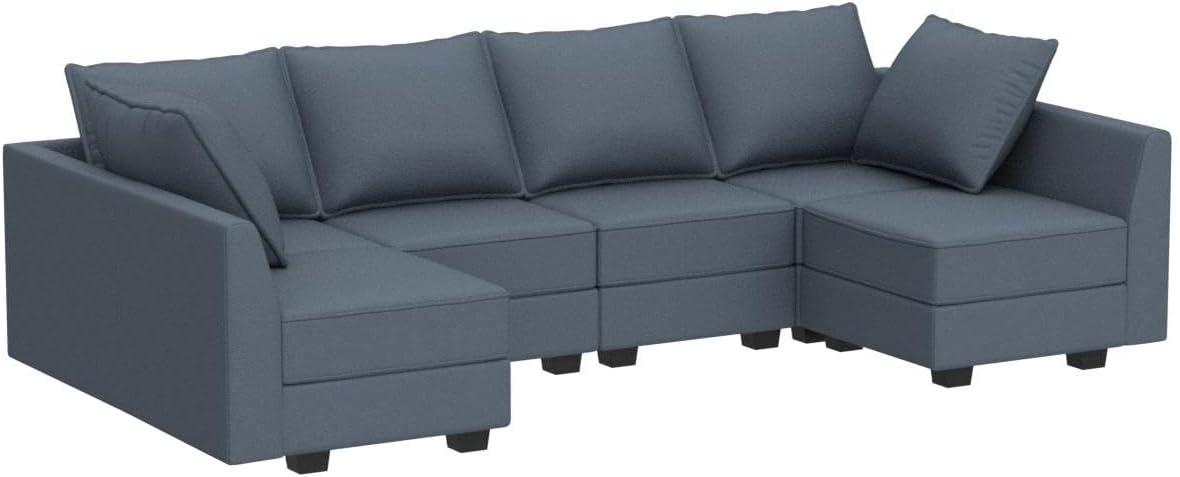 Gray Fabric U-Shaped Sectional Sofa with Storage Ottoman