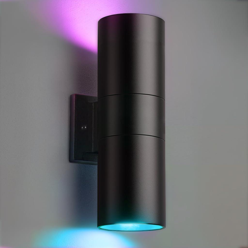 Modern RGB Outdoor Light, 2700K-6500K Ambience Outdoor Wall Sconce Color Changing, Wifi App Control Up Down Lights, Smart Exterior Wall Light For House Porch, Works With Alexa Google Assistant