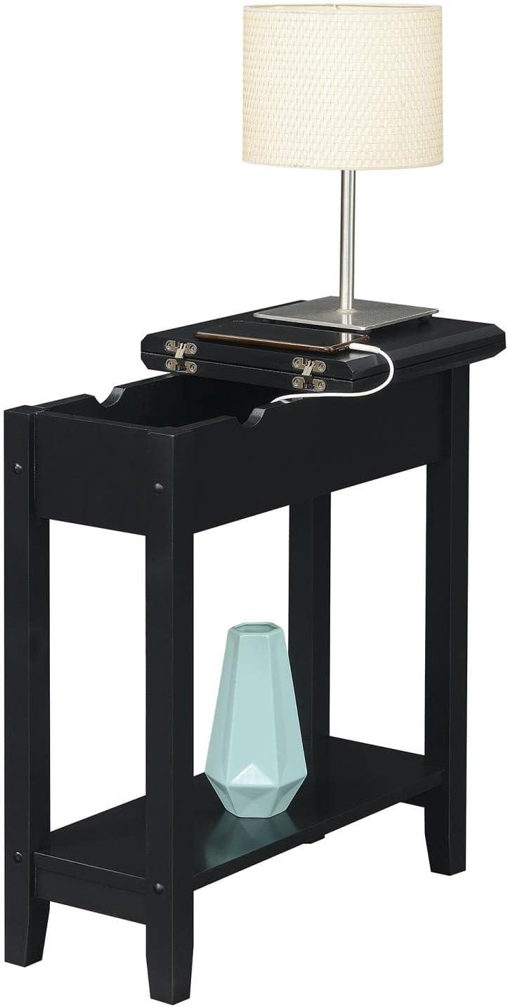 American Heritage Flip Top End Table with Charging Station and Shelf Black