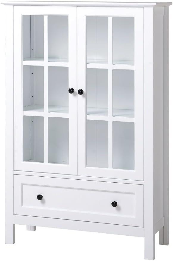 White Transitional Farmhouse China Cabinet with Glass Doors