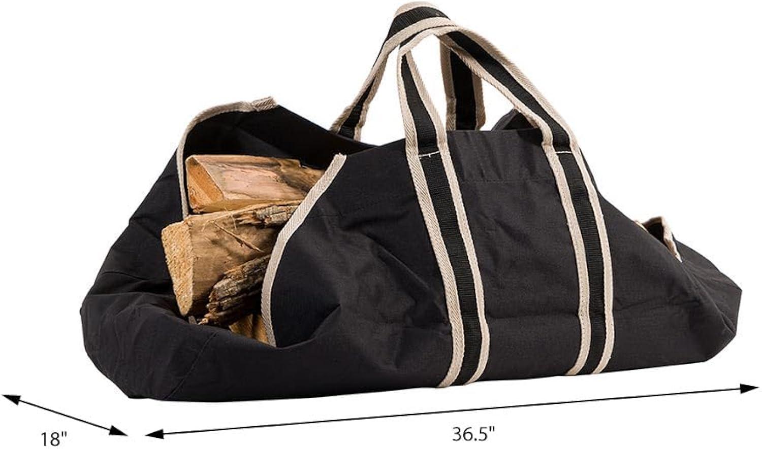 Modern Ember Modern Ember Black Log Carrier Bag - Lightweight Waxed Canvas with Nylon Webbing Handles