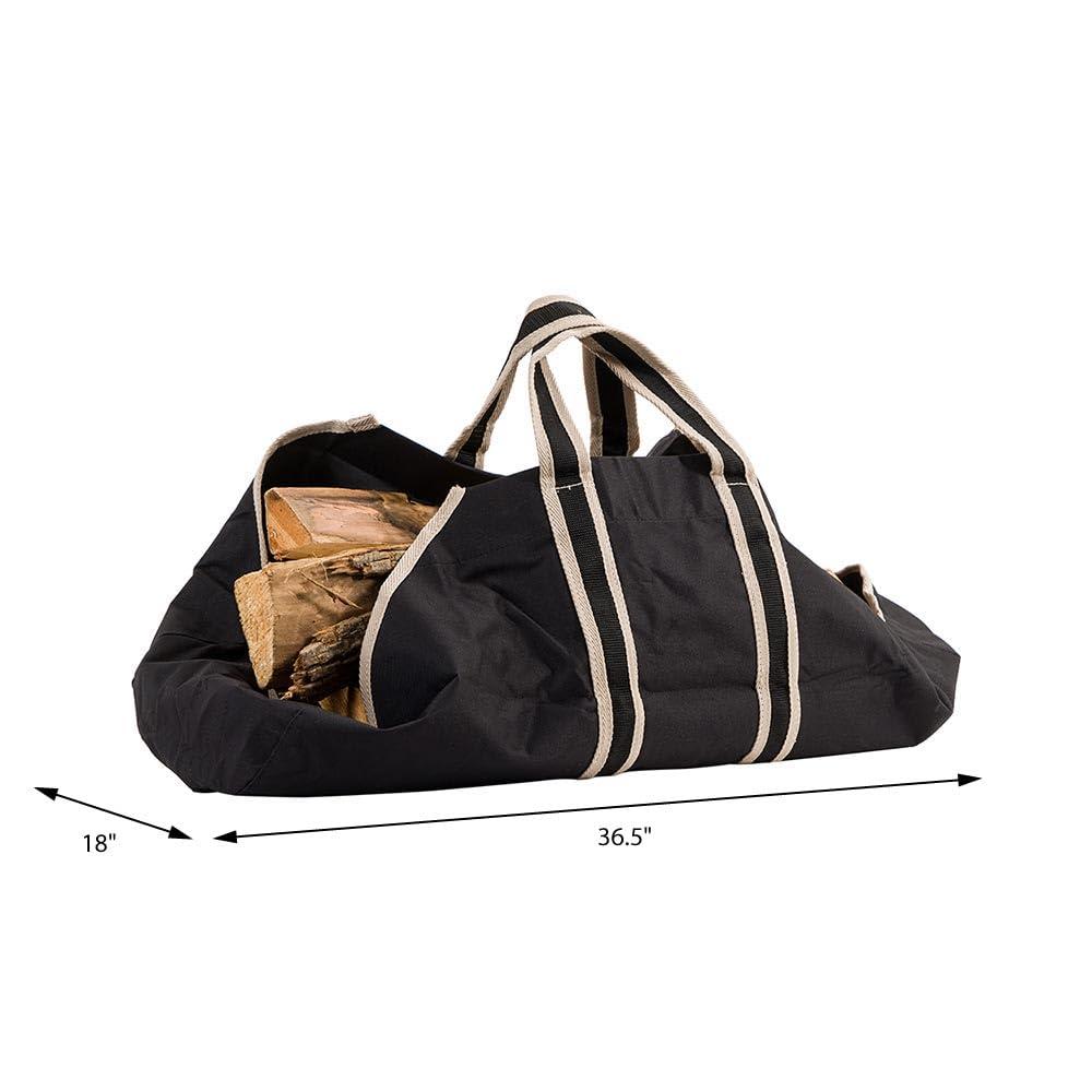 Modern Ember Modern Ember Black Log Carrier Bag - Lightweight Waxed Canvas with Nylon Webbing Handles