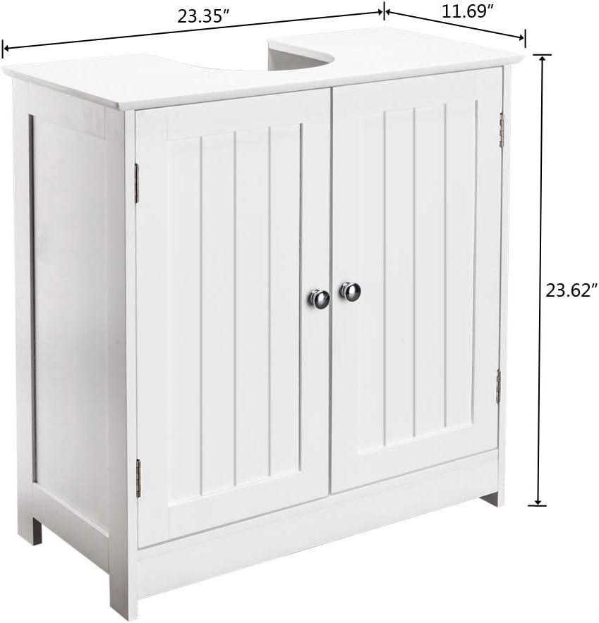 White Engineered Wood Pedestal Bathroom Sink Cabinet with Slatted Doors