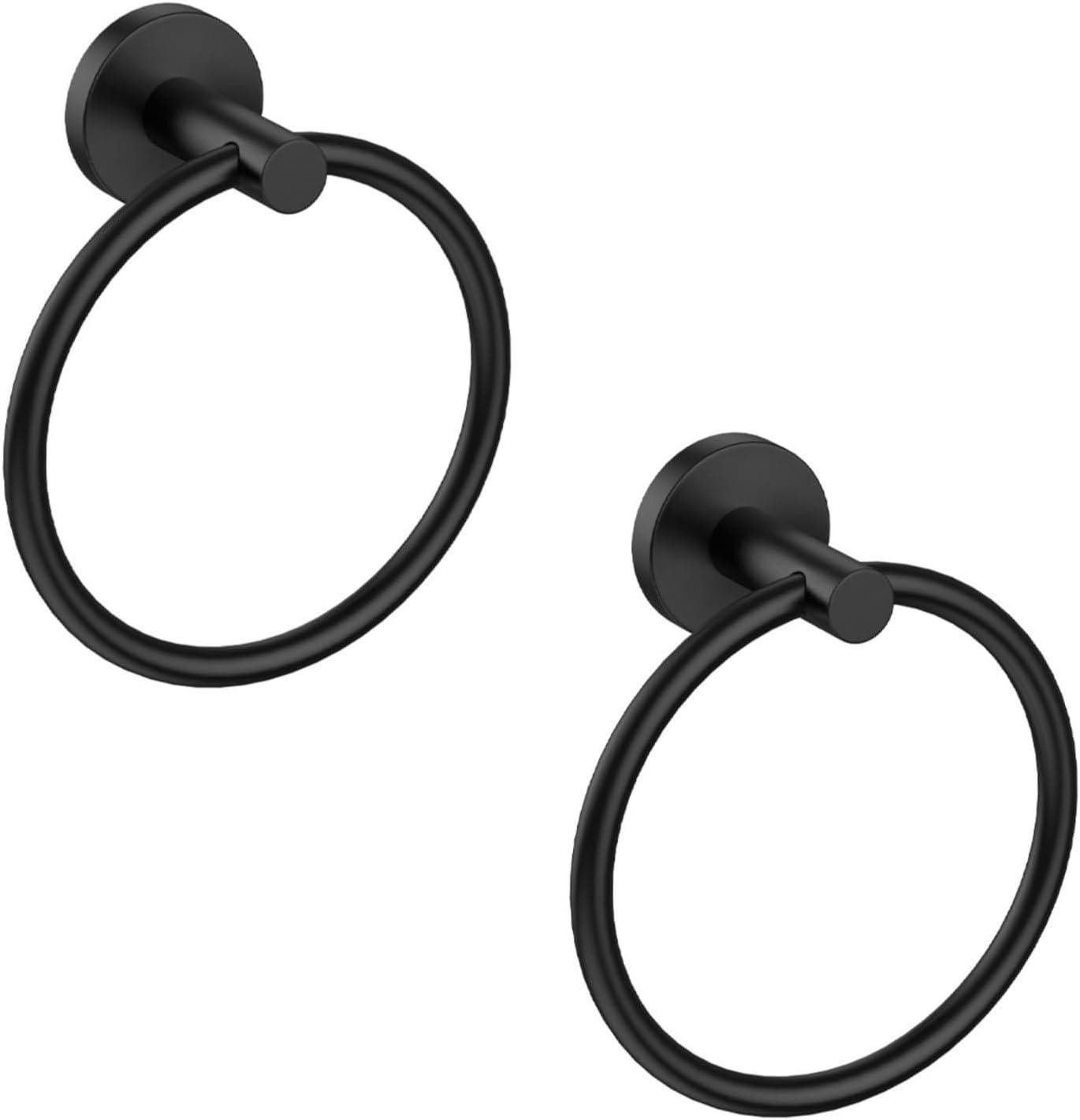 Stainless Steel Towel Ring Set of 2, Rust-Resistant Sus304, Perfect for Bathroom, Kitchen, Living Room, Matte Black Finish