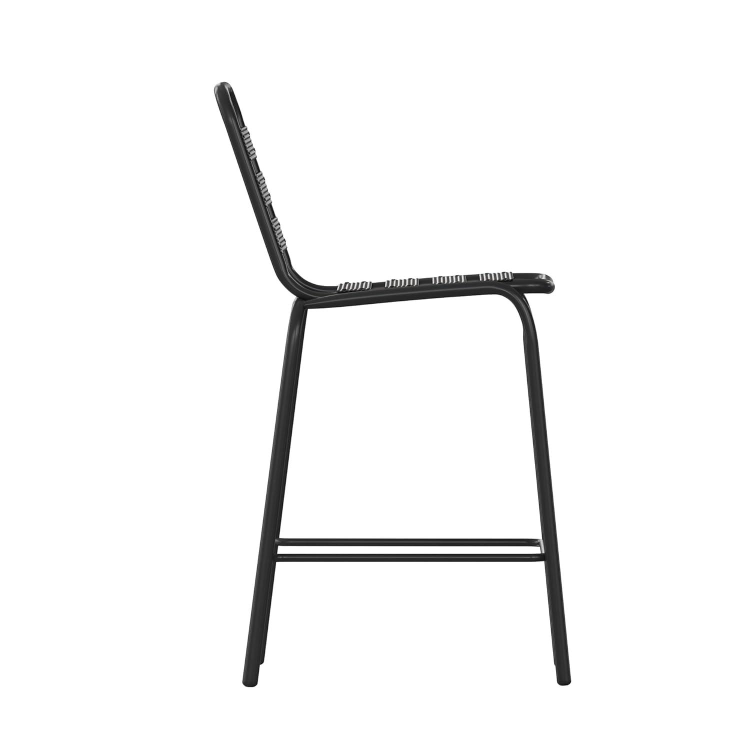 Flash Furniture Lila Commercial Black Metal Indoor-Outdoor Restaurant Bar Height Stool with Metal Triple Slat Back