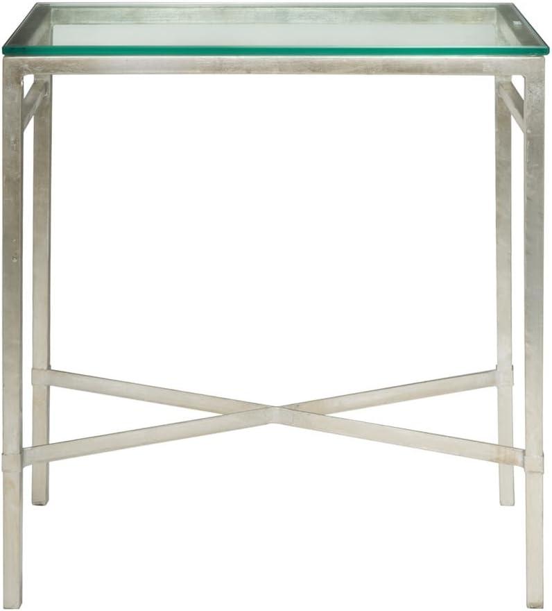 Viggo Antique Silver Glass Side Table - AMH8300B - Silver/Glass - Safavieh Couture