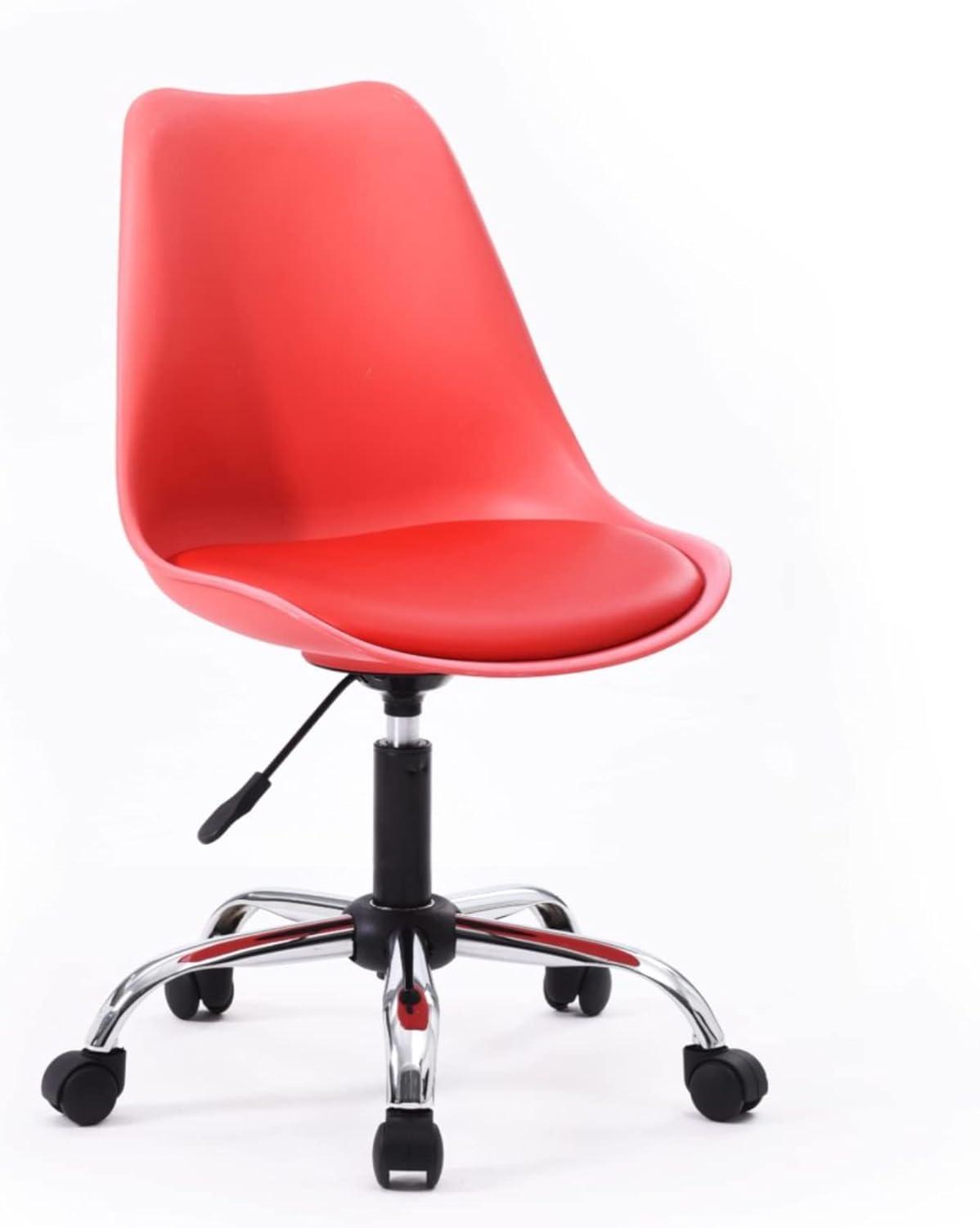 Hodedah Armless Faux Leather Office Chair with Seat Cushion in Red