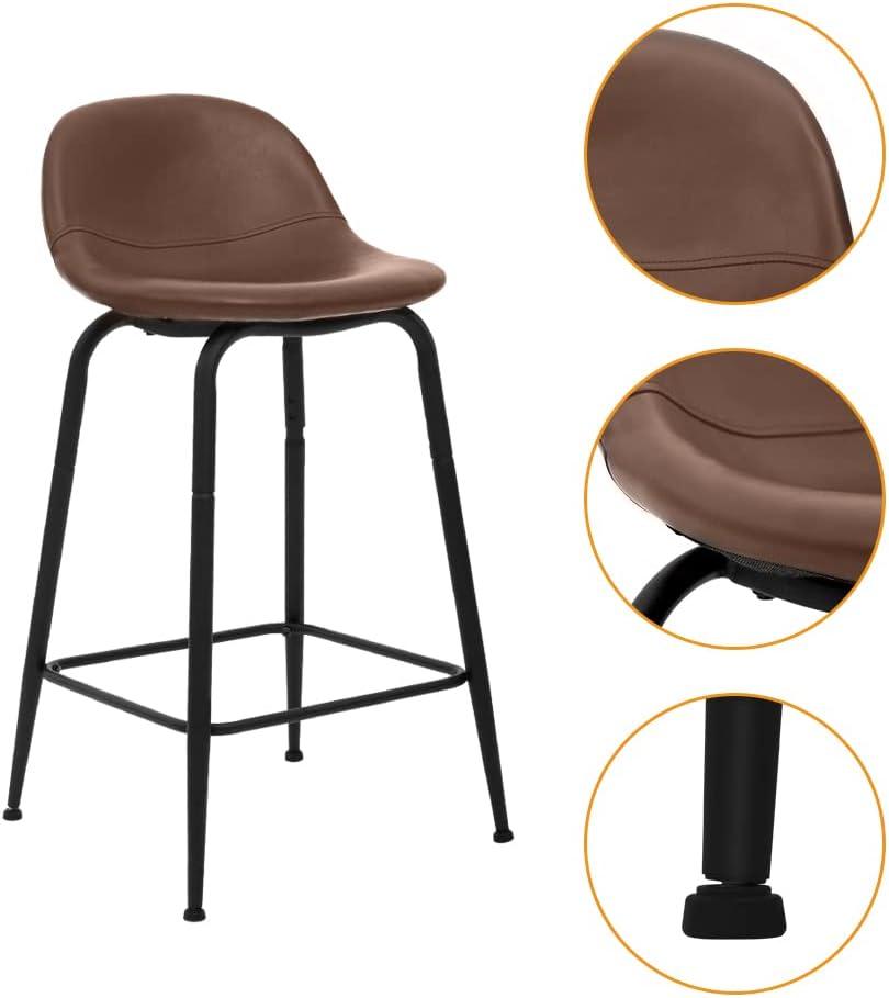 Brown Faux Leather and Metal 24-Inch Counter Stools, Set of 2