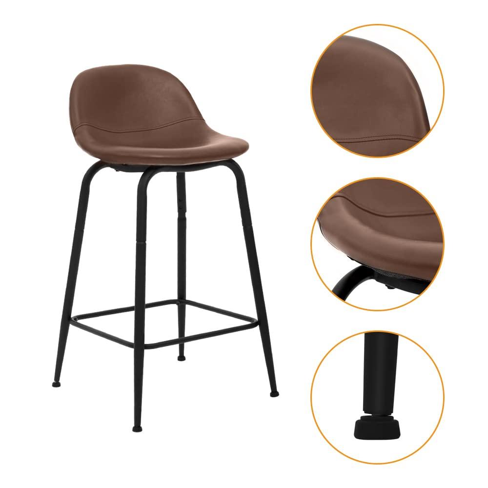 CangLong Faux Leather Back and Footrest Modern Counter Stool Chair Height for Pub Coffee Home Dinning Kitchen, Set of 2, Brown