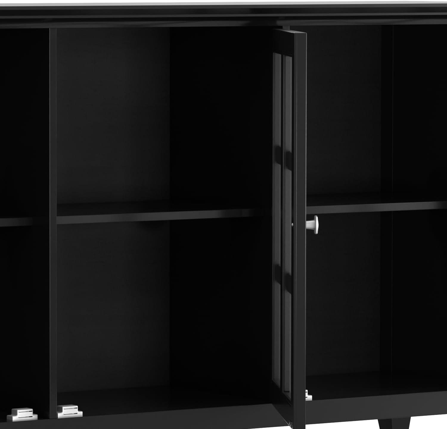 Simpli Home Acadian 62"W Solid Wood 3-Shelf Storage Cabinet with Tempered Glass Doors and Adjustable Shelves