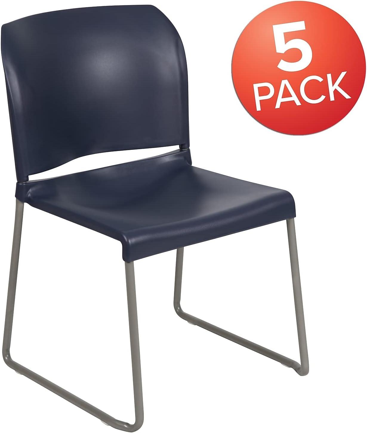 Navy Full Back Contoured Metal Stack Chair with Gray Sled Base