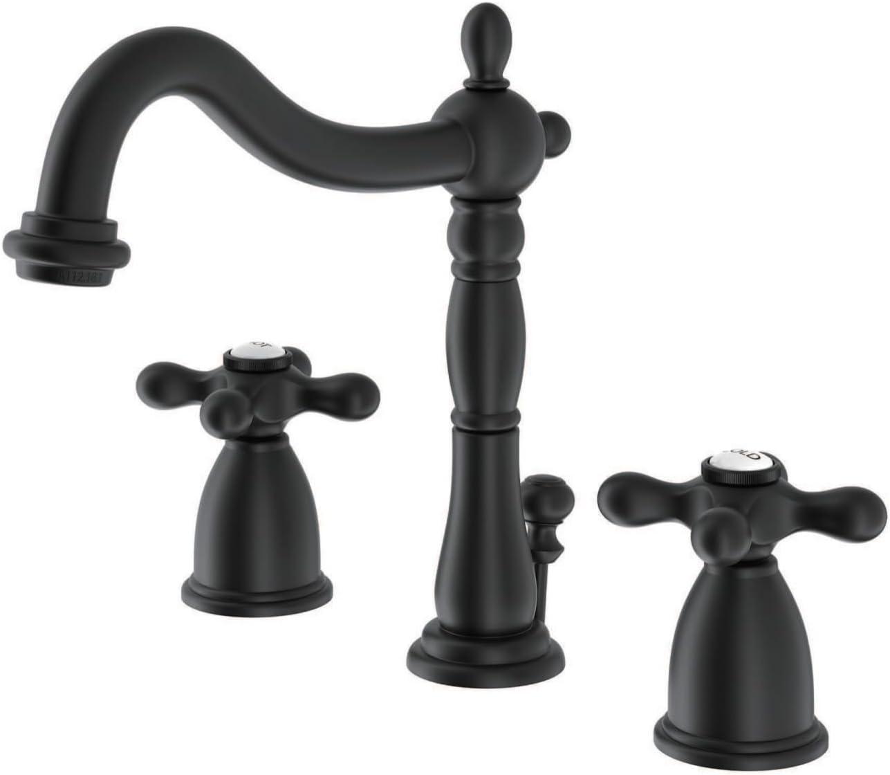 Kingston Brass Heritage Two-Handle 3-Hole Deck Mount Widespread Bathroom Faucet with Pop-Up Drain