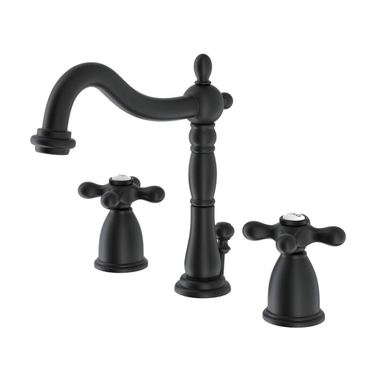 Kingston Brass Heritage Two-Handle 3-Hole Deck Mount Widespread Bathroom Faucet with Pop-Up Drain