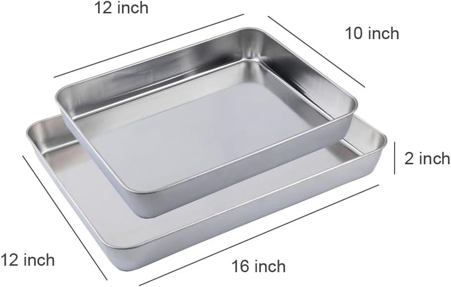 Baking Sheet Set of 2 - Stainless Steel Cookie Sheet Baking Pan, Size 16 x 12 x 1 inch, Non Toxic & Heavy Duty & Mirror Finish & Rust Free & Easy Clean