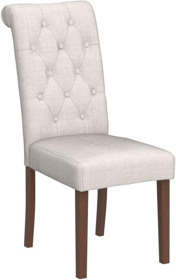 COLAMY Tufted Dining Room Chairs Set of 2, Accent Parsons Diner Chairs Upholstered Fabric Side Stylish Kitchen Chairs with Solid Wood Legs and Padded Seat - Beige