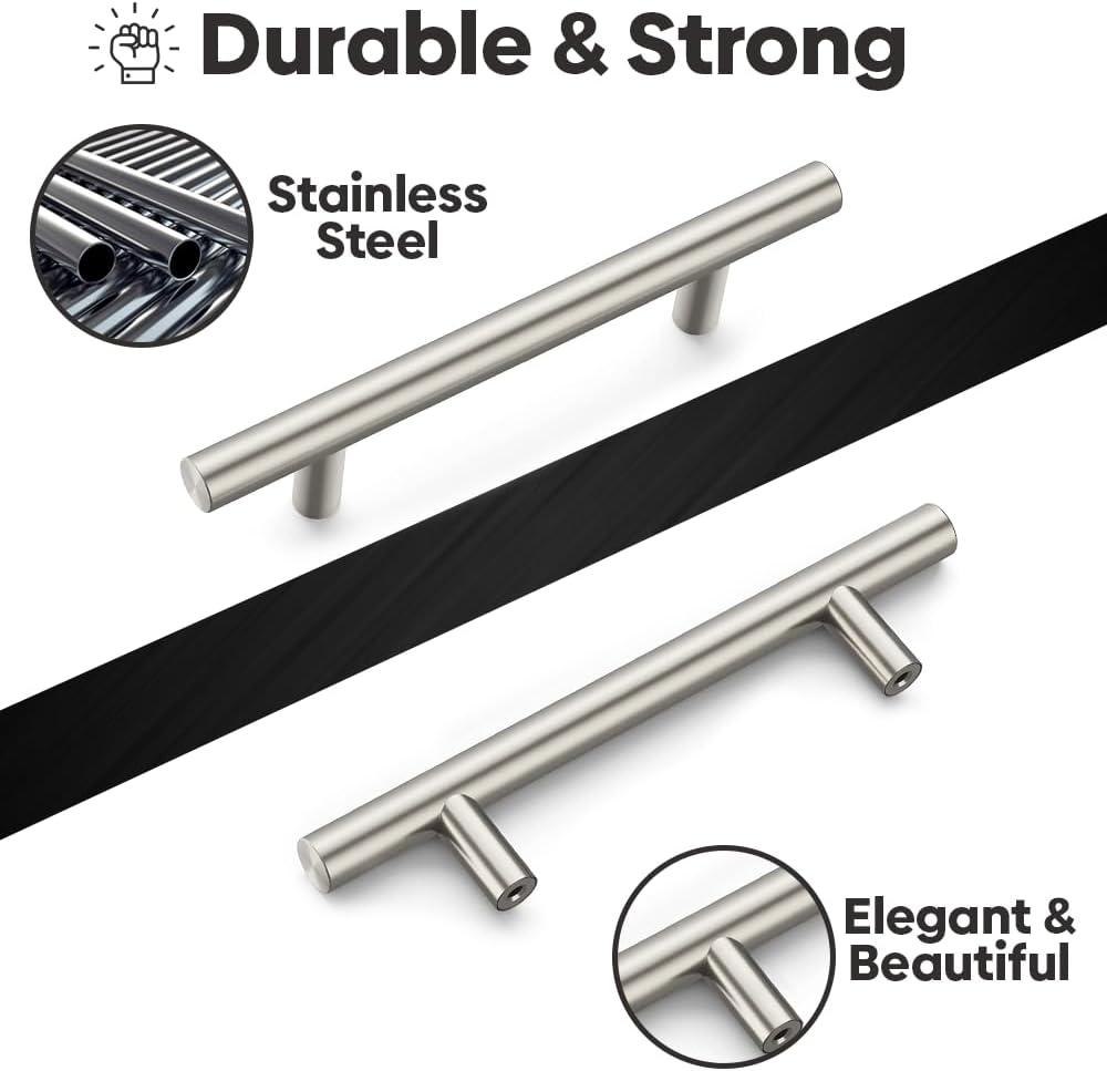 Ravinte 10 Pack 5" Cabinet Pulls Brushed Nickel Stainless Steel Kitchen Drawer Pulls Cabinet Handles 3" Hole Center