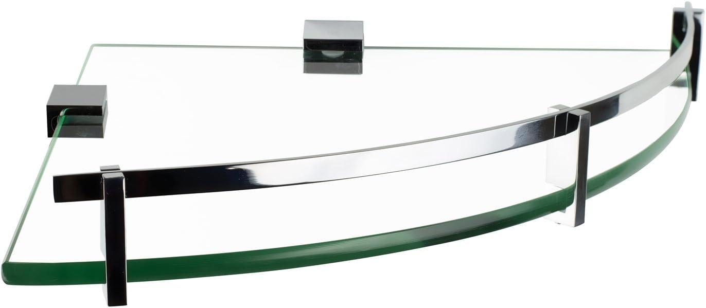 Mount-It! Corner Glass Shelf with Chrome Rail | 22 LB Capacity