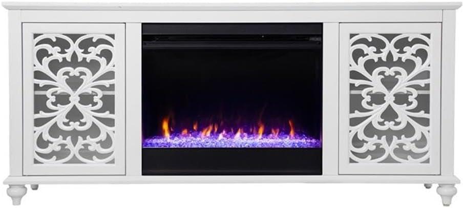 White Electric Fireplace TV Stand with Cabinets and LED Flames