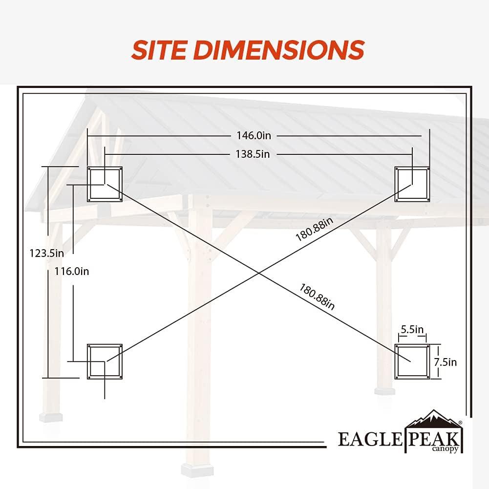 EAGLE PEAK 15 x 13 Solid Wood Patio Gazebo, Cedar Framed Outdoor Pavilion Cabana with Black Steel Gable Hardtop Roof, 14x12 Frame, Black