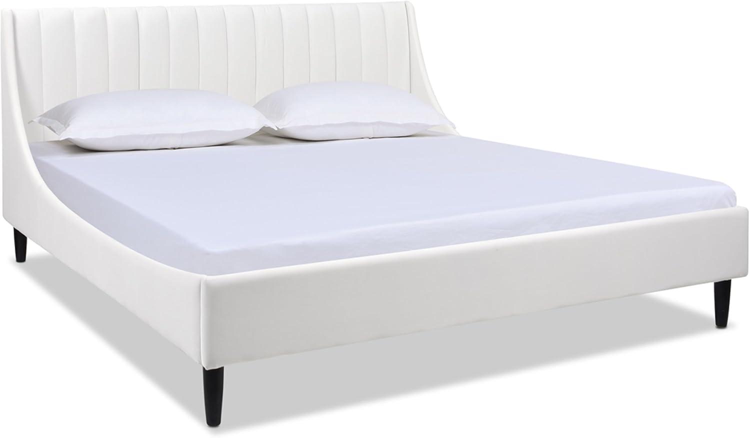 Aspen Vertical Tufted Headboard Platform Bed Set King Cloud White Velvet