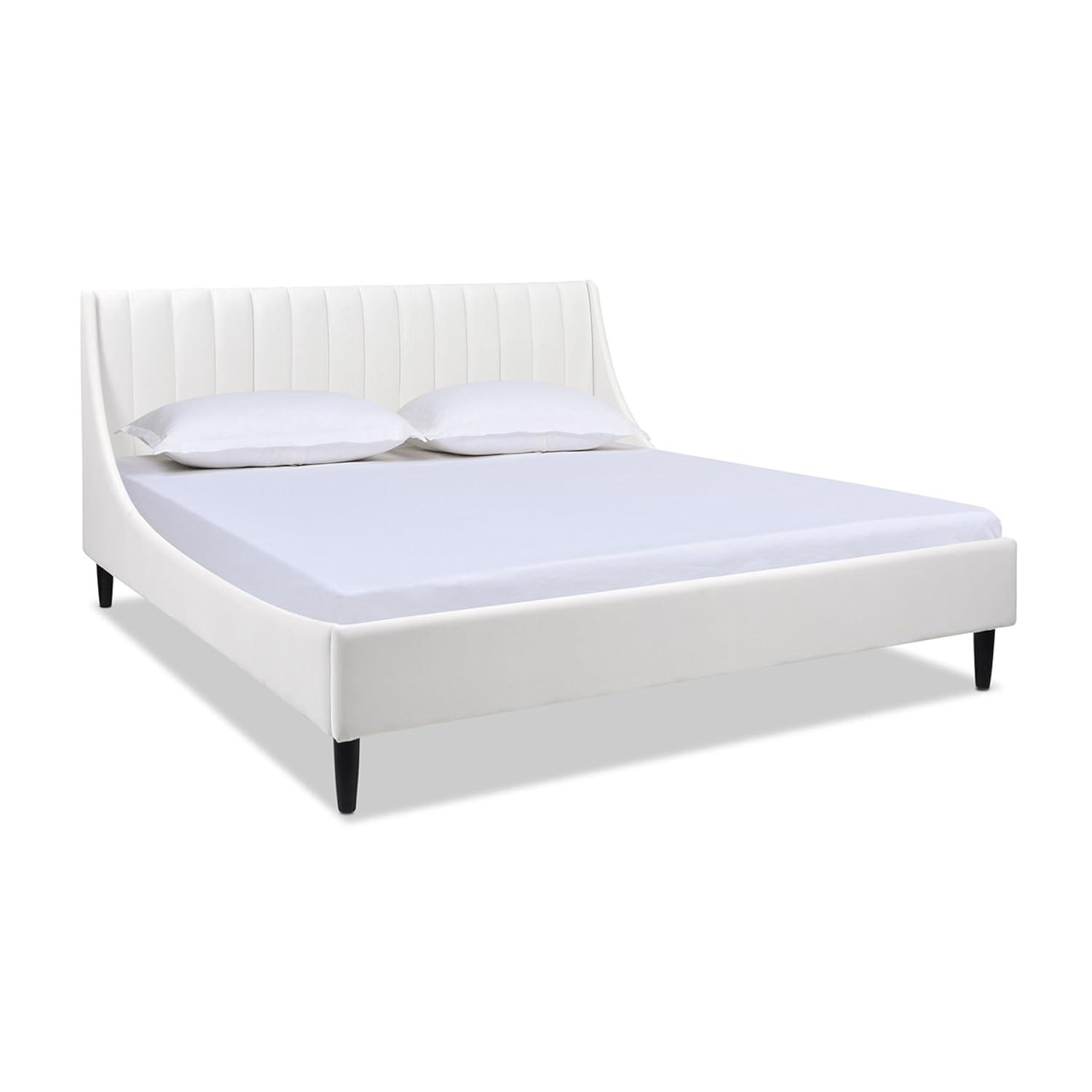 Aspen Vertical Tufted Headboard Platform Bed Set King Cloud White Velvet
